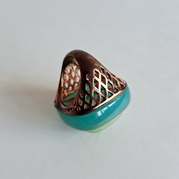New Angelique de Paris Green Teal Resin Square Ring Size 7 - Picture 6 of 16